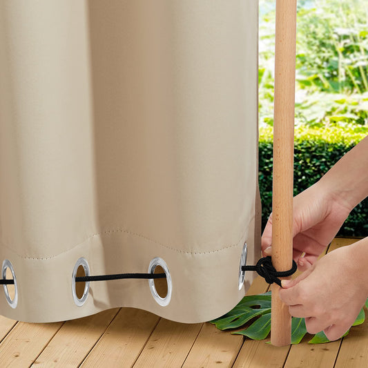 NICETOWN Outdoor Curtains 84 Inches 2 Panels for Gazebo, Waterproof Light Blocking Thermal Insulated Grommet Top Back Tab Bottom Weighted with Fixed Rope, Biscotti Beige, 52 Inches Width
