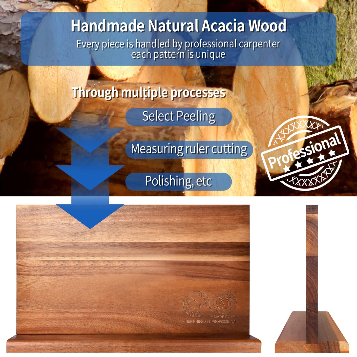 XYJ Magnetic Knife Block for Stainless Steel Knives,Scissors,Natural Wooden Holders Double Side Knife Storage Organizer Kitchen Cutlery Knife Stand