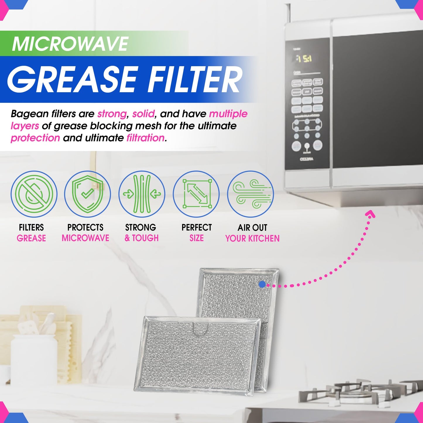 Bagean Microwave Filter Replacement 5.12” x 7.64” Aluminum Mesh Screen Grease Filter - 4 Pack Fits Frigidaire 5304464105 WB06X10608 GE Microwave Filter