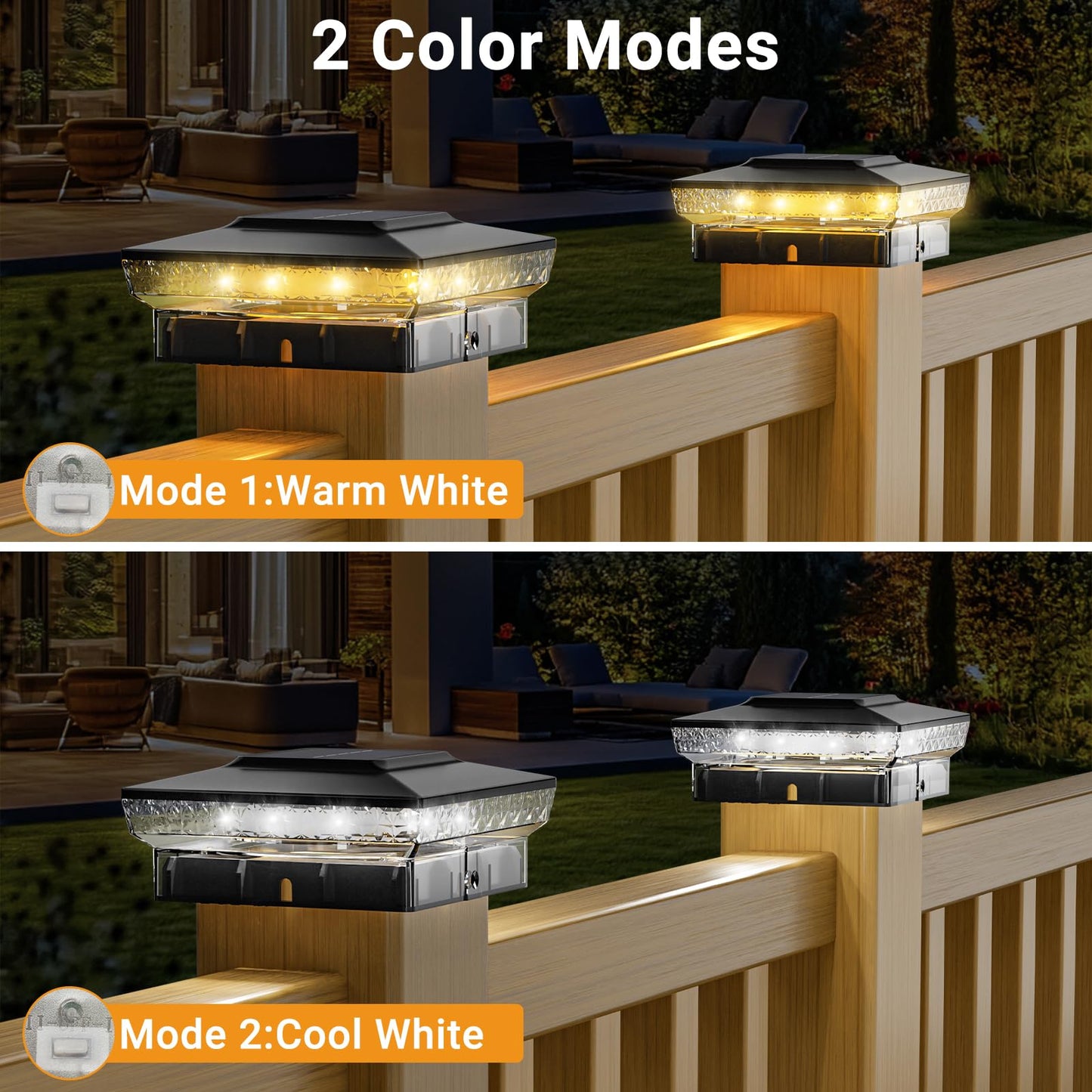 btfarm 4 Pack 4x4 Solar Post Caps Lights with 16 LED, 2 Modes Fence Post Solar Powered Lights, Waterproof Deck Solar Lights Outdoor Fits Vinyl Wooden Post for Patio Garden, Warm/Cool White (Black)