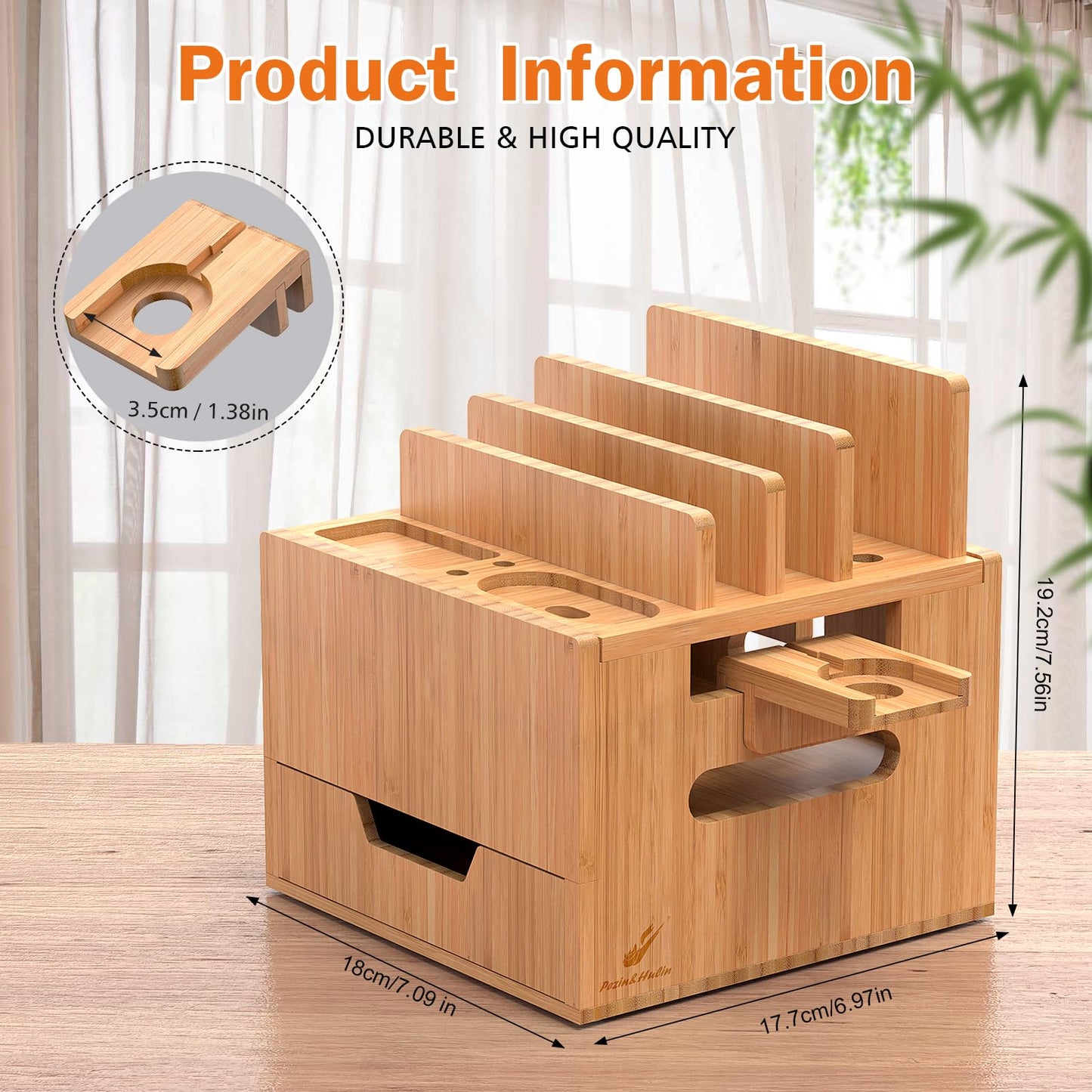 Pezin & Hulin Multi Device Charging Station, with Charger HUB Adapter, All in One Large Dock Organizer Drawer Storage, Compatible with Phones, Tablets, Earbuds (5 Mixed Cables Included)