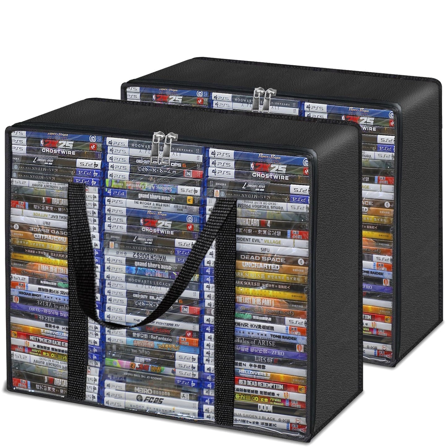 DVD Storage Bags 2 Pack, Clear PVC Plastic CD Storage Case with Handles, Storage Bags for DVDs, CDs, Blu-ray Case, Video Game Cases, Movie Cases