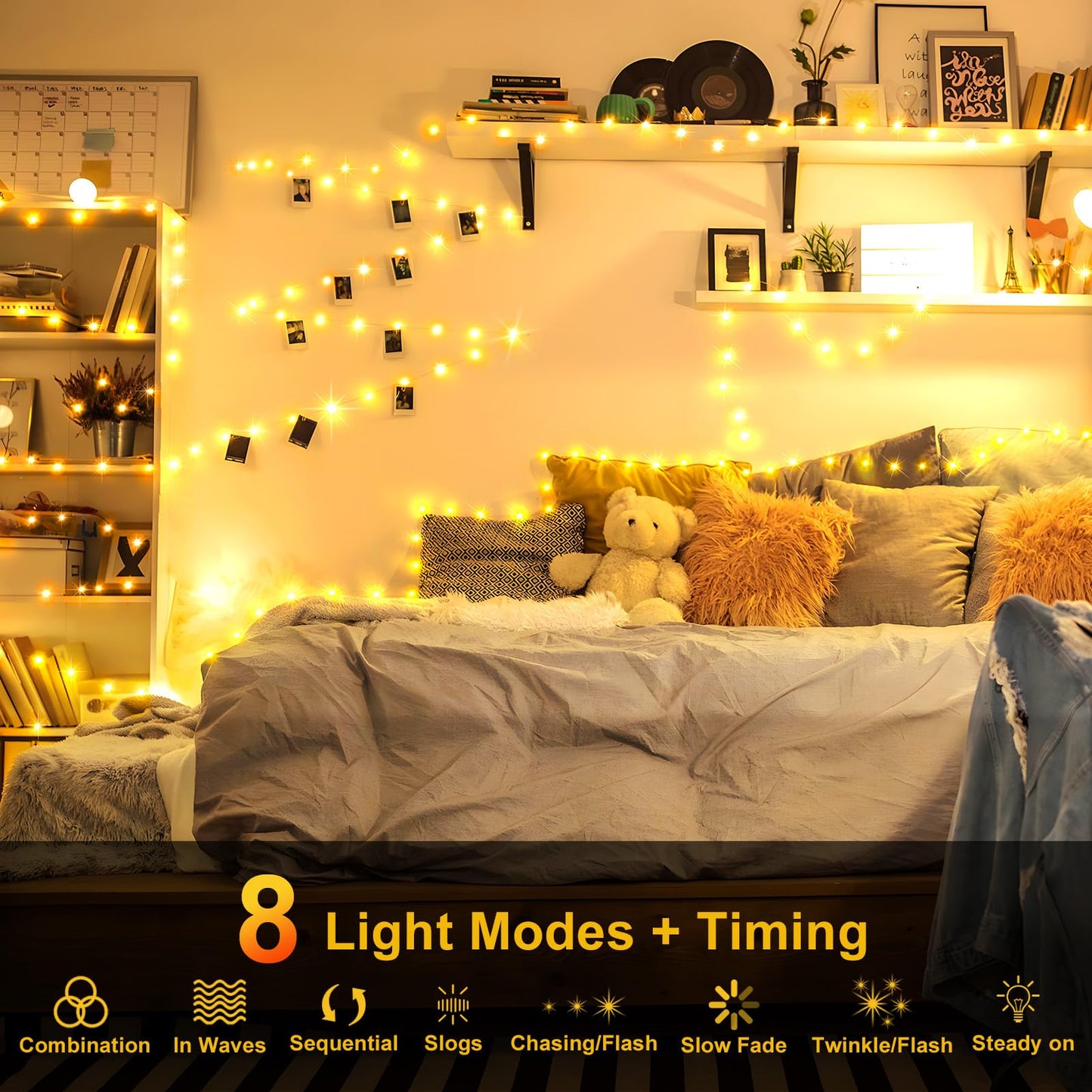 SAUIRS Fairy Lights Plug in 164FT 500 LED Christmas Lights Indoor Copper Wire Waterproof Outdoor String Light for Bedroom,Wedding,Patio,Balcony,Porch,Outside,Tree,Christmas Decorations（Warm White）