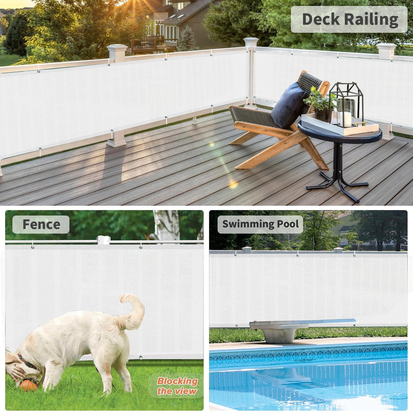 LOVE STORY 3' x 10' White Balcony Privacy Screen - Apartment Railing Fence Screen, UV Protection and Weather-Resistant, Blockage for Outdoor Backyard, Patio, Pool, Porch,Deck