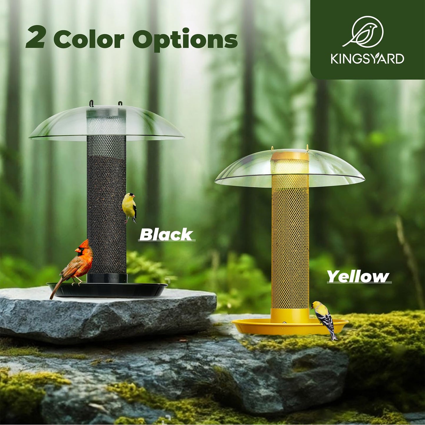 Kingsyard Thistle & Nyjer Bird Feeders for Outdoors Hanging, Metal Finch Feeder with Weatherproof Dome & Removable Tray, 14 Inch Mesh Tube, 2-1/4 lbs Seed Capacity, Great for Wild Bird (Yellow)