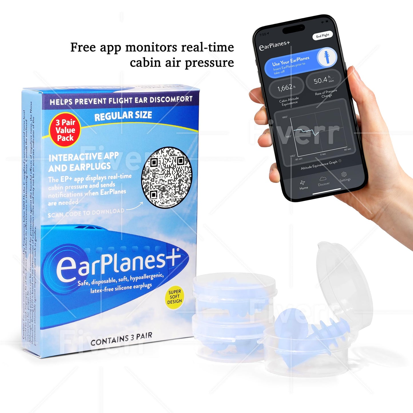New Super Soft Adult EarPlanes® Ear Plugs Airplane Travel Ear Protection (3)