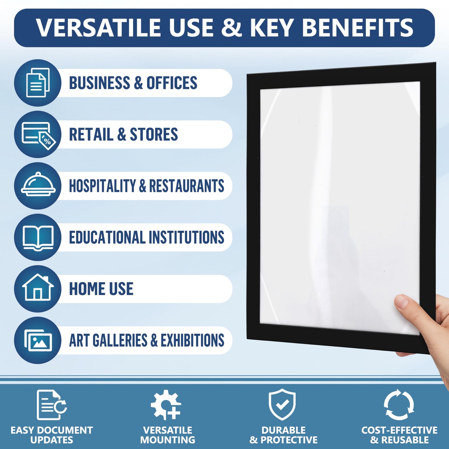 30 Pack Magnetic Sign Holder 8.5 x 11 with Adhesive Back - Magnetics Poster Frame & Magnetic Paper Holder - Reusable Adhesive Frames 8.5x11 - Magnet Frame for Wall Windows - Magnet Document Holders