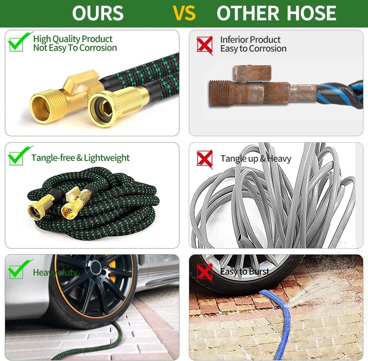 Expandable Garden Hose 50ft Water Hose - Kink Free Flexible Expending Hose 50ft with 10 Function Nozzle and 3-Layers Latex, 3/4 Solid Solid Fittings, Extra Strength Fabric Orange