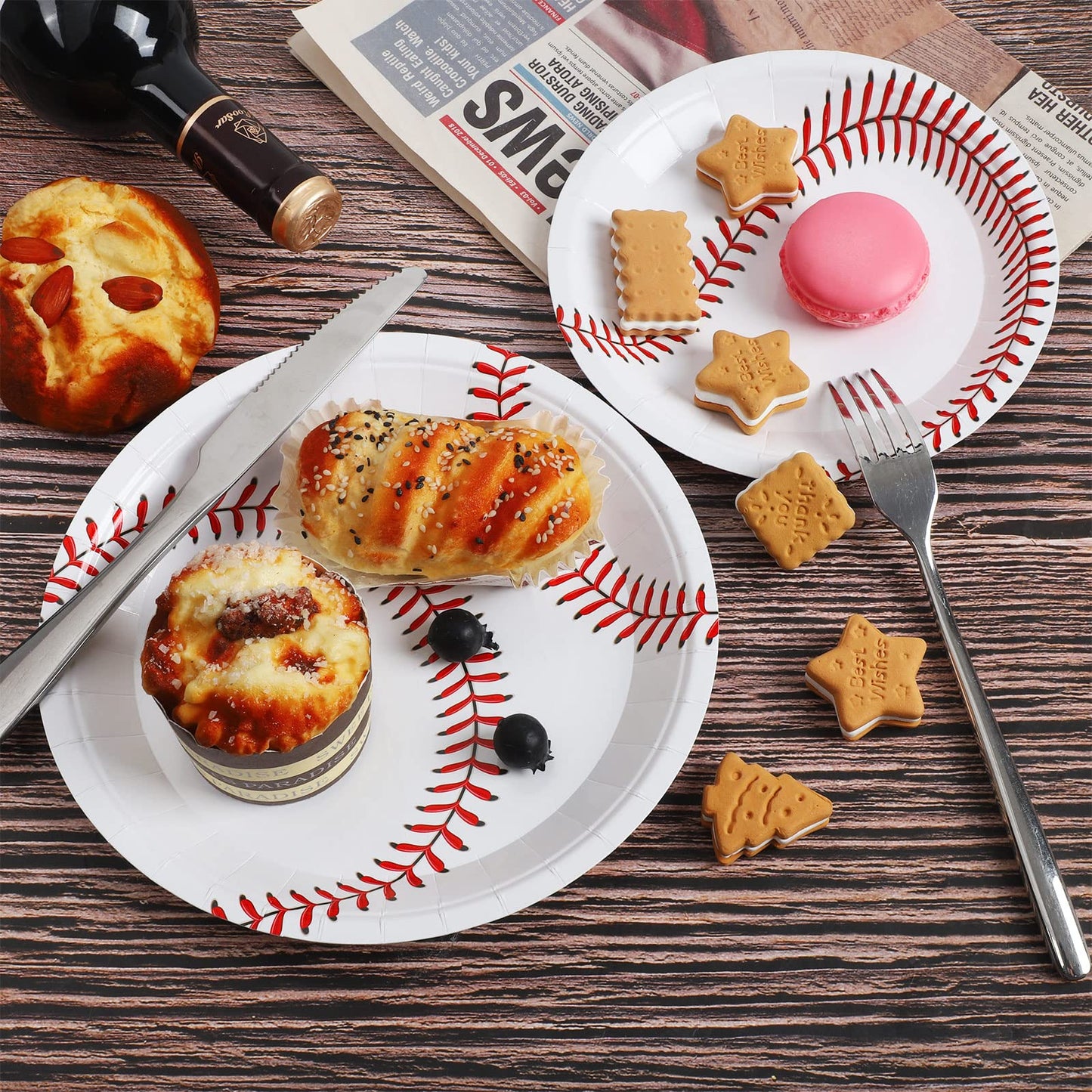 durony 60 Pack Baseball Plates 9 Inch and 7 Inch Round Baseball Themed Paper Plates Baseball Dinner Plates for Game Day, Baseball Birthday Party Supplies