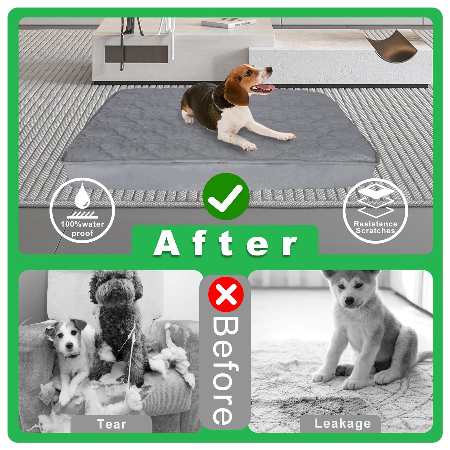 Greatbond Dog Bed Covers Replacement Washable, Waterproof Dog Bed Liner, 2 Pack 35" x 44" Ultra Soft Noiseless Removable Bed Sheets for Pets, Cover Only ﻿