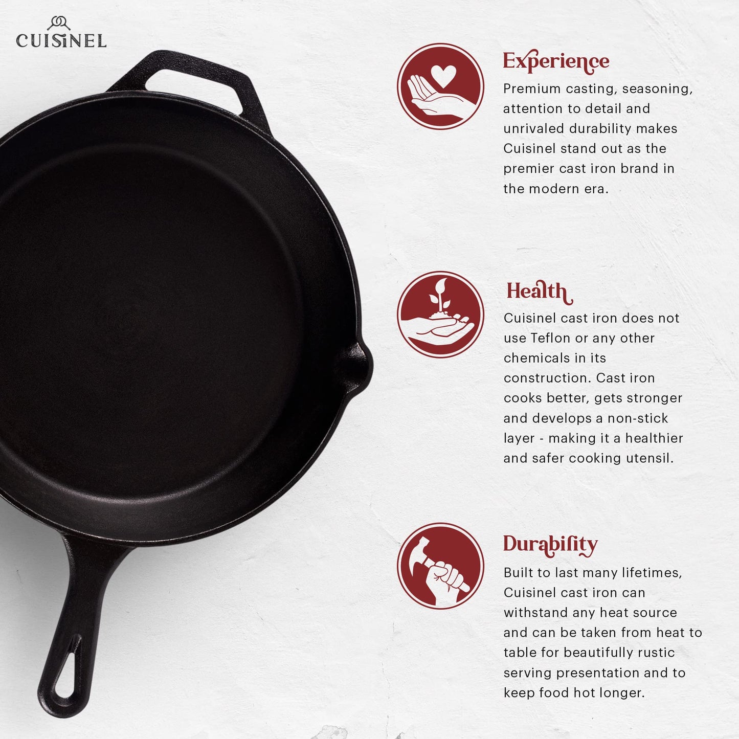 Cast Iron Skillet - 12"-Inch Frying Pan with Assist Handle and Pour Spots + Silicone Grip Cover - Pre-Seasoned Oven Safe Cookware - Indoor/Outdoor Use - Grill, Stovetop, Induction and Firepit Safe