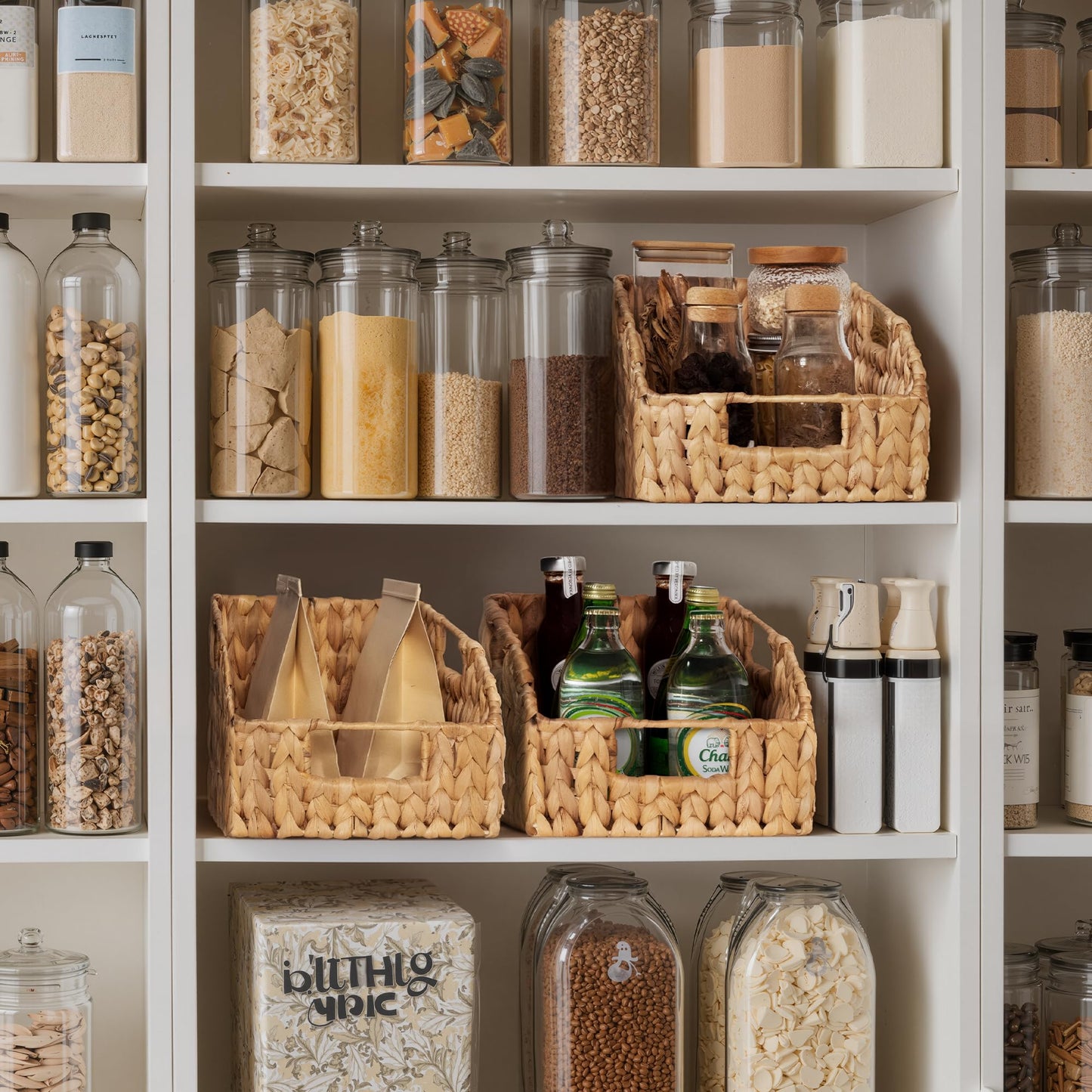StorageWorks Pantry Wicker Storage Baskets for Organizing with Built-in Handles, Handwoven Basket for Shelves, Natural Water Hyacinth, 8½"L x 10"W x 7½"H, 2 Pack