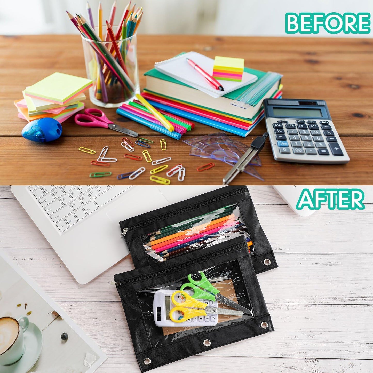 Marspark 30 Packs Pencil Pouch 3 Ring Binder Pen Pouch Cloth Pencil Pouches Zipper Pen Case Bag with Clear Window for School Office Writing Supplies Gifts(Black)