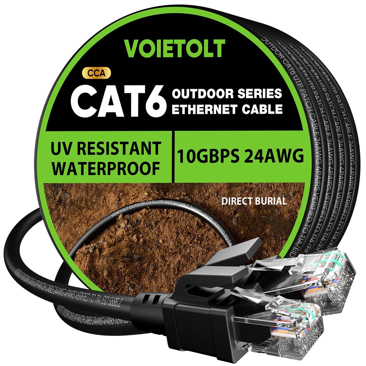 Cat 6 Outdoor Ethernet Cable 300 ft, 24AWG 10Gbps Internet Network Cable Waterproof Direct Burial LLDPE UV Jacket, LAN Cable Cord with 60 Ties Support Cat6 Cat5e Cat5, CCA, UTP for PC
