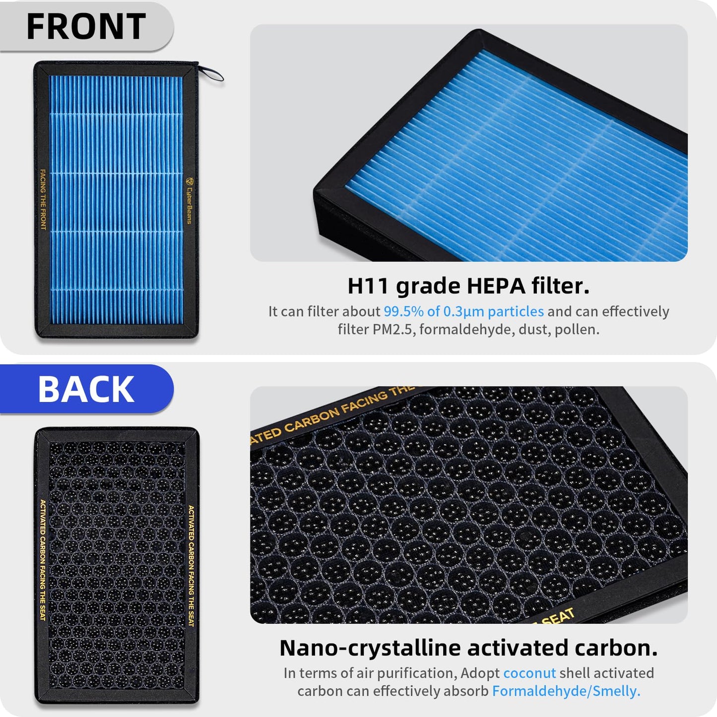 CYBERBEANS Air Conditional Replacement with Activated Carbon for Tesla Model 3/Y HEPA Cabin Air Filter Accessories 2016-2024 2025 Juniper Highland Upgraded Version(4 Pack)