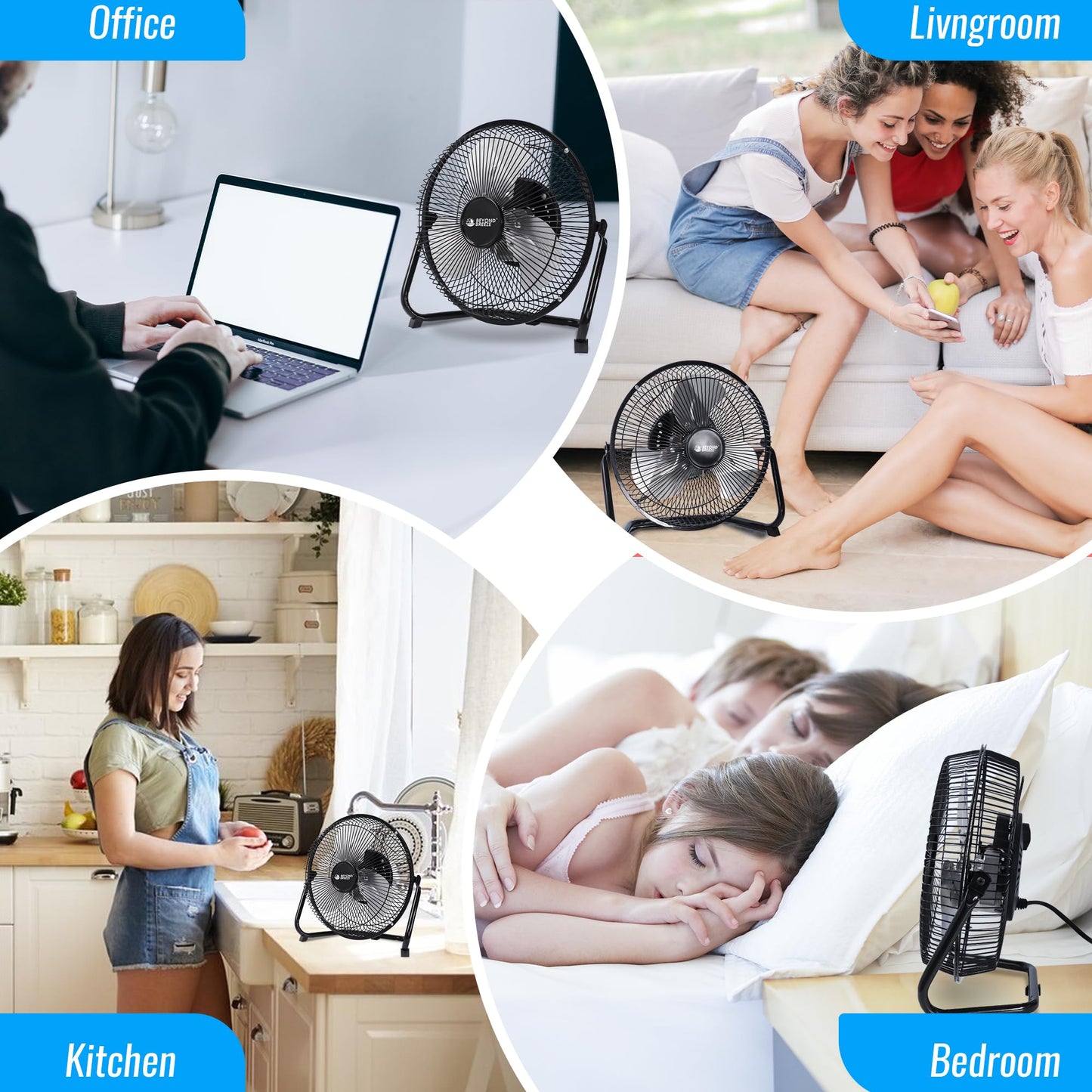 BEYOND BREEZE Floor Fan 9 Inch, 3-Speed Portable Metal Fan with Adjustable Tilt, Quiet Small Cradle Floor Fan for Home, Office, Bedroom