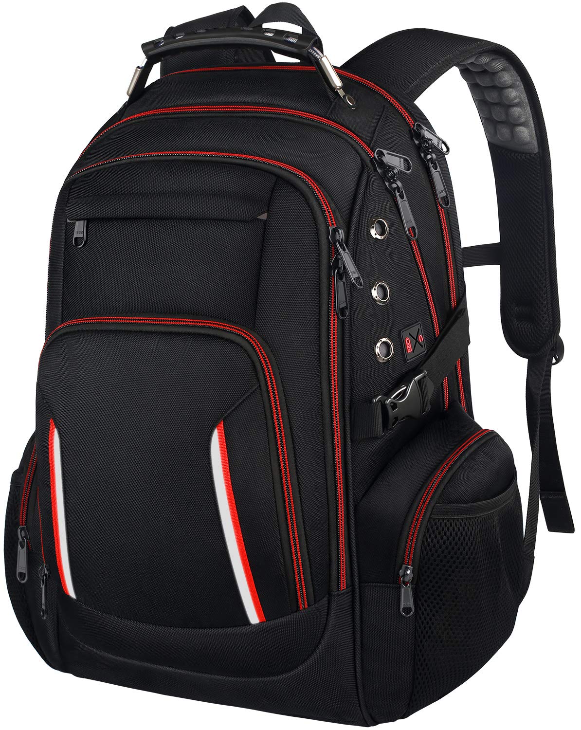 Laptop Backpack for Men, Large Travel Computer Backpack with USB Charging Port for Work Business Fits 17 Inch Notebook, Big College School Bookbag, 40L, Anti Theft, Water Resistant, Red