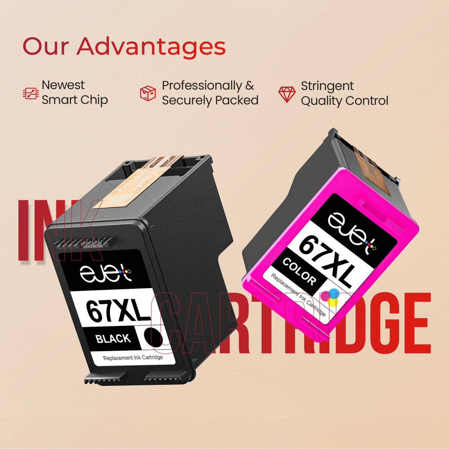 67XL Ink Cartridges Black/Color Combo Pack Compatible for HP Ink 67 67XL Works with HP Envy 6010e 6020e 6022e 6030e 6032e 6034e 6052e 6055e 6065e Series (2-Pack)