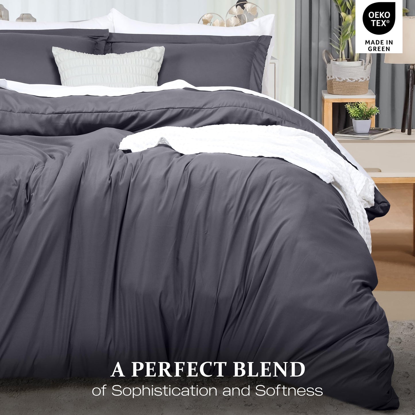 Utopia Bedding Duvet Cover King Size Set with Pillow Shams - Comforter Cover with Zipper Closure, 104X90 Inches & Pillow Shams 20X36 Inches (Grey) Comforter Not Included