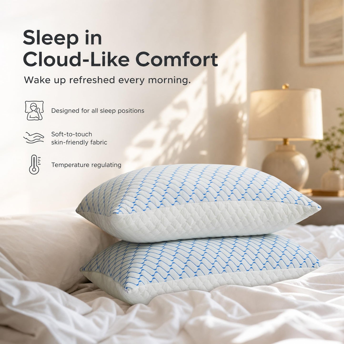 Memory Foam Pillows King Size Set of 2,Adjustable Cooling Pillow for Side Back Stomach Sleepers with Washable Removable Cover