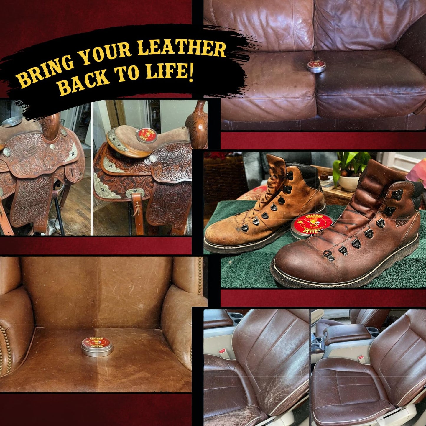 Leather Better All-Natural Leather Conditioner & Waterproofing Balm | Beeswax-Based Cleaner, Polish & Protector for Leather, Vinyl + More! Restores, Conditions & Protects | Made in Canada (300g)