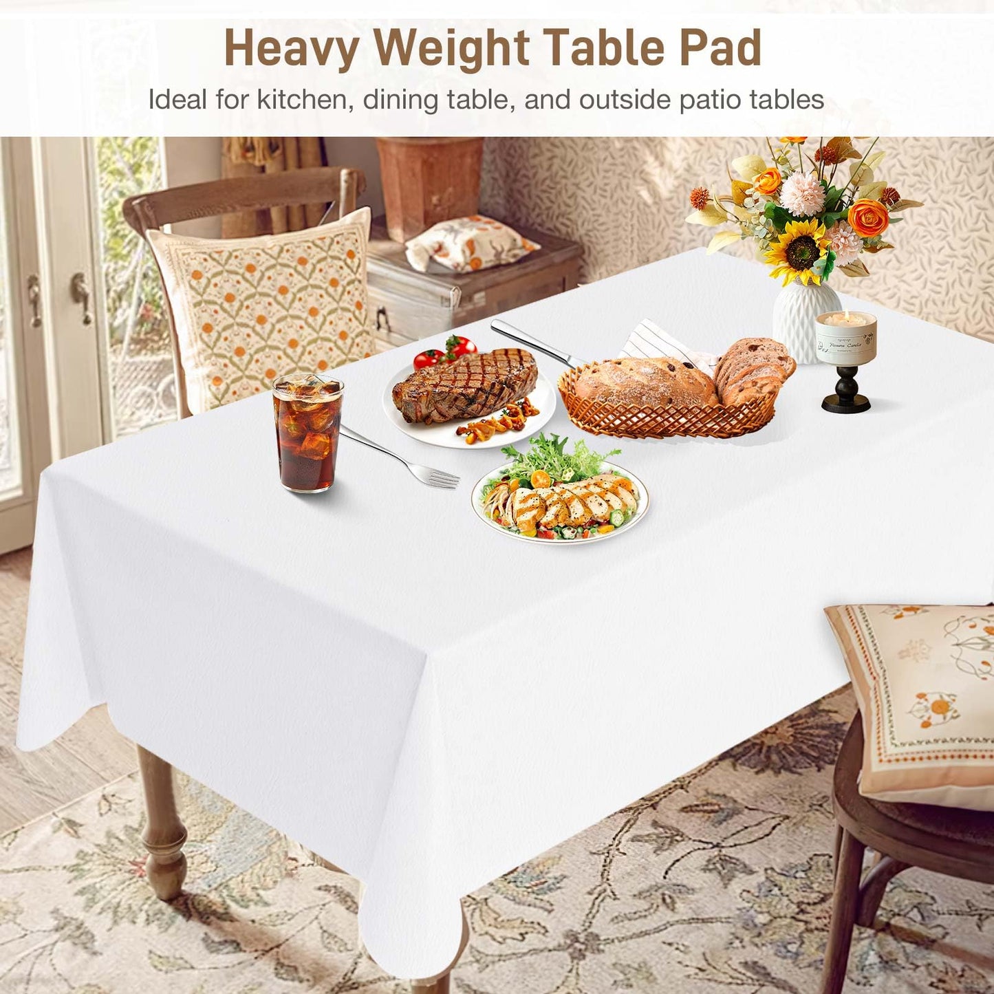 Table Protector Pad with Flannel Backing, Heavy-Duty Vinyl Table Padding Under Tablecloth, Waterproof, Heat Resistant, 90 x 54 inches, Rectangular