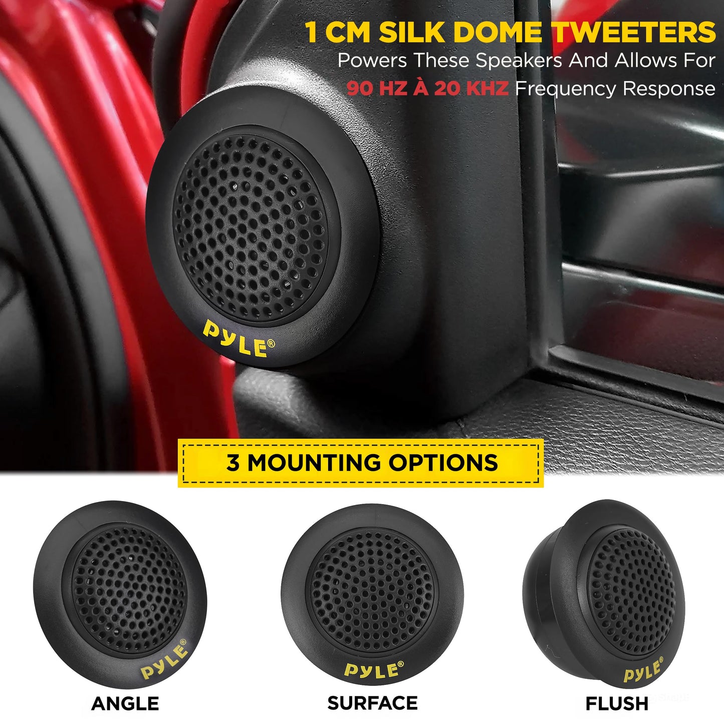 PYLE 2Way Custom Component Speaker System 6.5” 400 Watt Component with Electroplated Plastic Basket, Butyl Rubber Surround & 40 Oz Magnet Structure Wire Installation Hardware Set Included PLG6C, Yellow