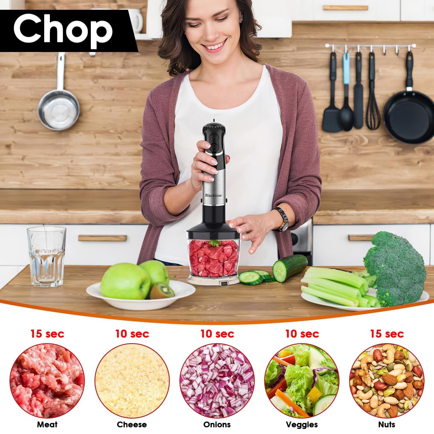 Immersion Blender Handheld for Kitchen,Emulsion Blender Handheld,12 Speed Electric Hand Mixer with BPA Free Attachments:Chopper Bowl,Whisk,Milk Frother,Measuring Cup