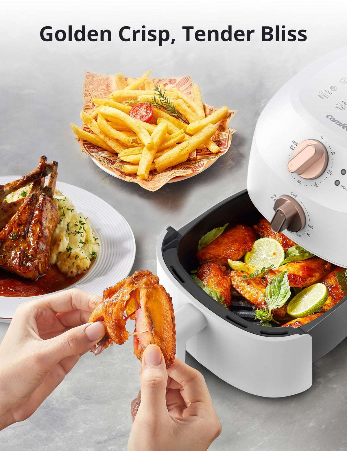 COMFEE' Compact 2.1 Quart Air Fryer with 12 Menu Options, Adjustable Timer & Temperature Control 80-204 degrees C, Dishwasher-Safe Nonstick Fry Basket