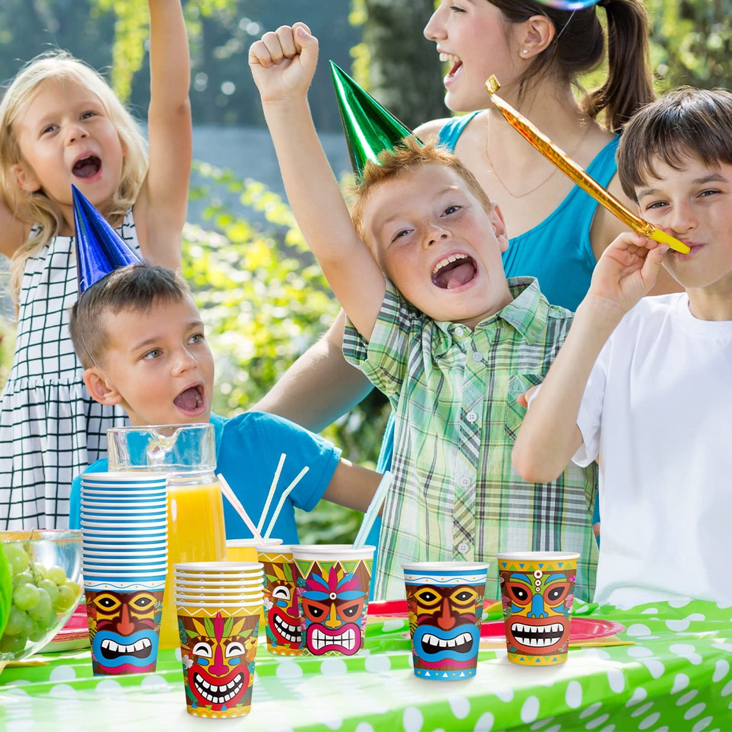 Yinder 60 Pieces Tiki Cups 9 oz Tiki Disposable Paper Cups Cute Party Decorations Summer Pool Party Decor for Kids Adults Beach Drinking Supplies(Hawaii)