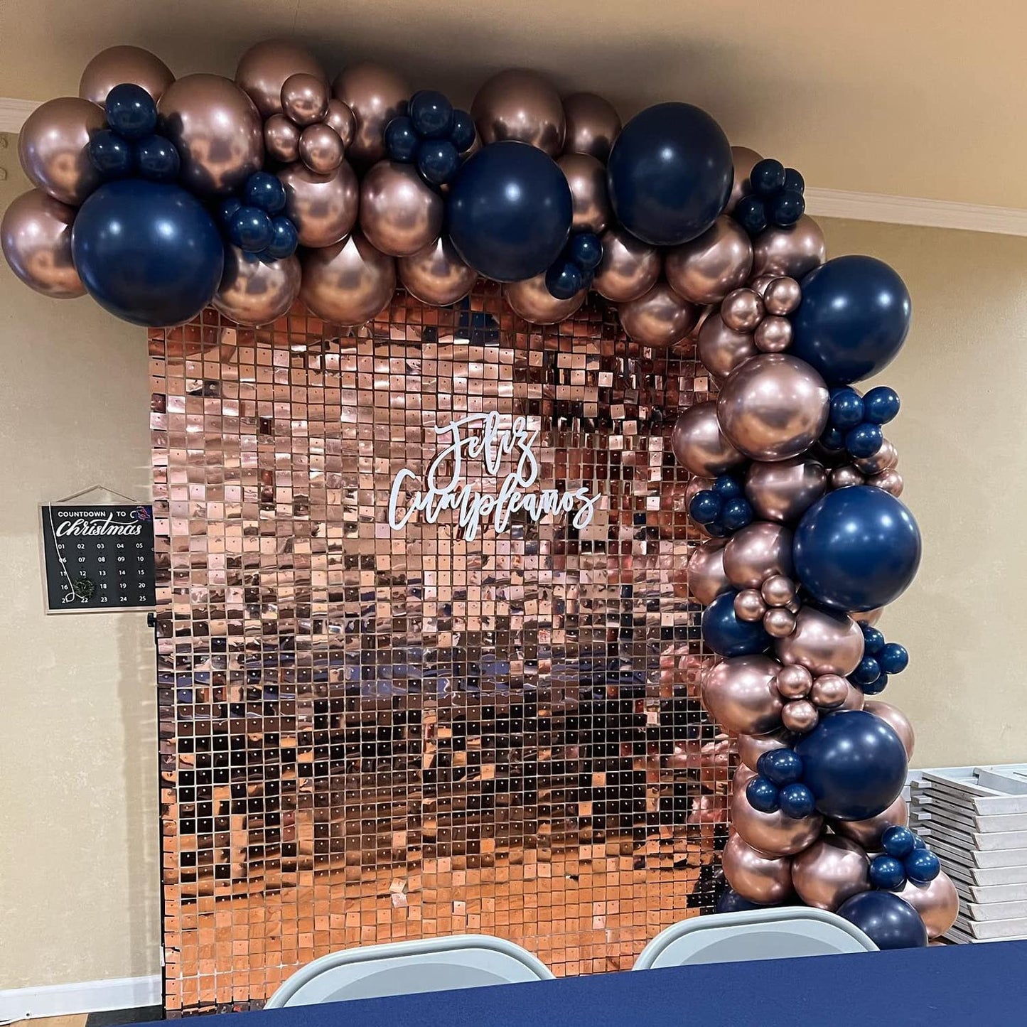 COKAOBE Rose Gold Shimmer Wall Backdrop, 24PCS Square Sequin Shimmer Backdrop Panels, Photo Backdrops for Birthday, Anniversary Wedding Engagement Decoration