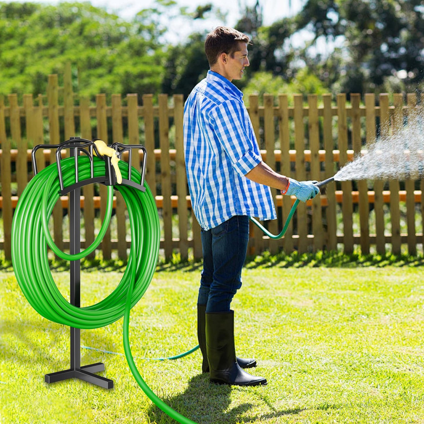 Garden Hose Holder, Freestanding Water Hose Holder for Outside, Garden Hose Storage Stand for Yard Lawn