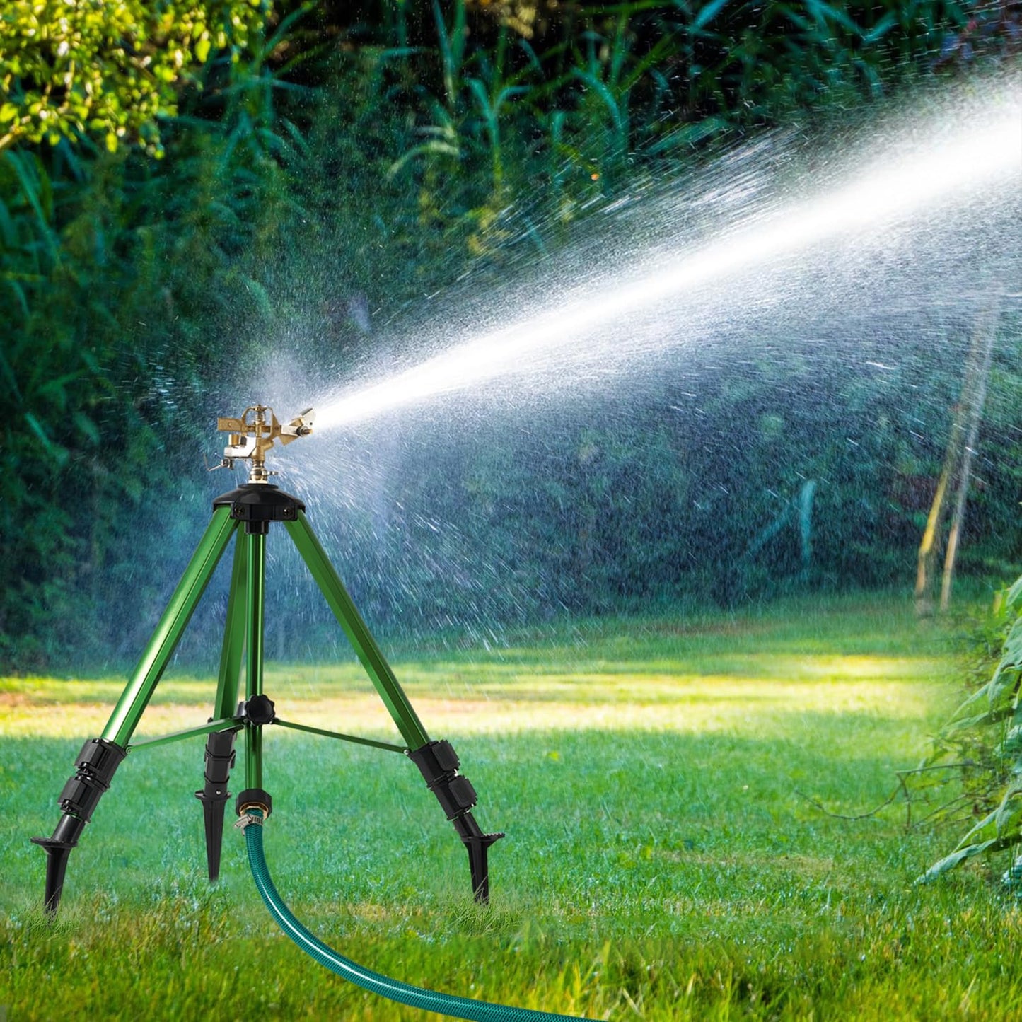 Tripod Sprinklers for Yard,Nalupatio Impact Sprinkler on Tripod Base,Heavy Duty Brass Sprinklers,270 Degree Large Area Irrigation,3/4 Inch Connector Sprinkler with Legs Flip Locks for Lawn/Yard,1 Pack