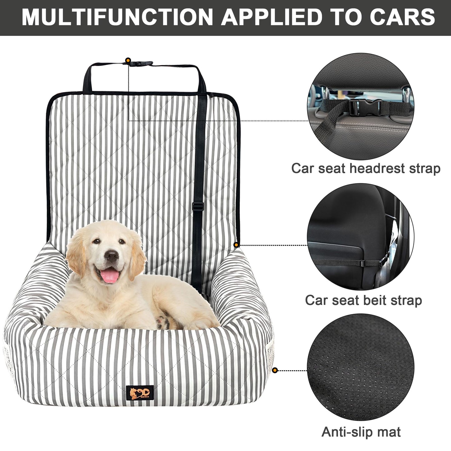 GeerDuo Dog Car Bed Seat for Small and Medium Dogs, Dog Booster Seat Sofa Pet Bed, Portable Dog Car Travel Carrier Bed (Medium)