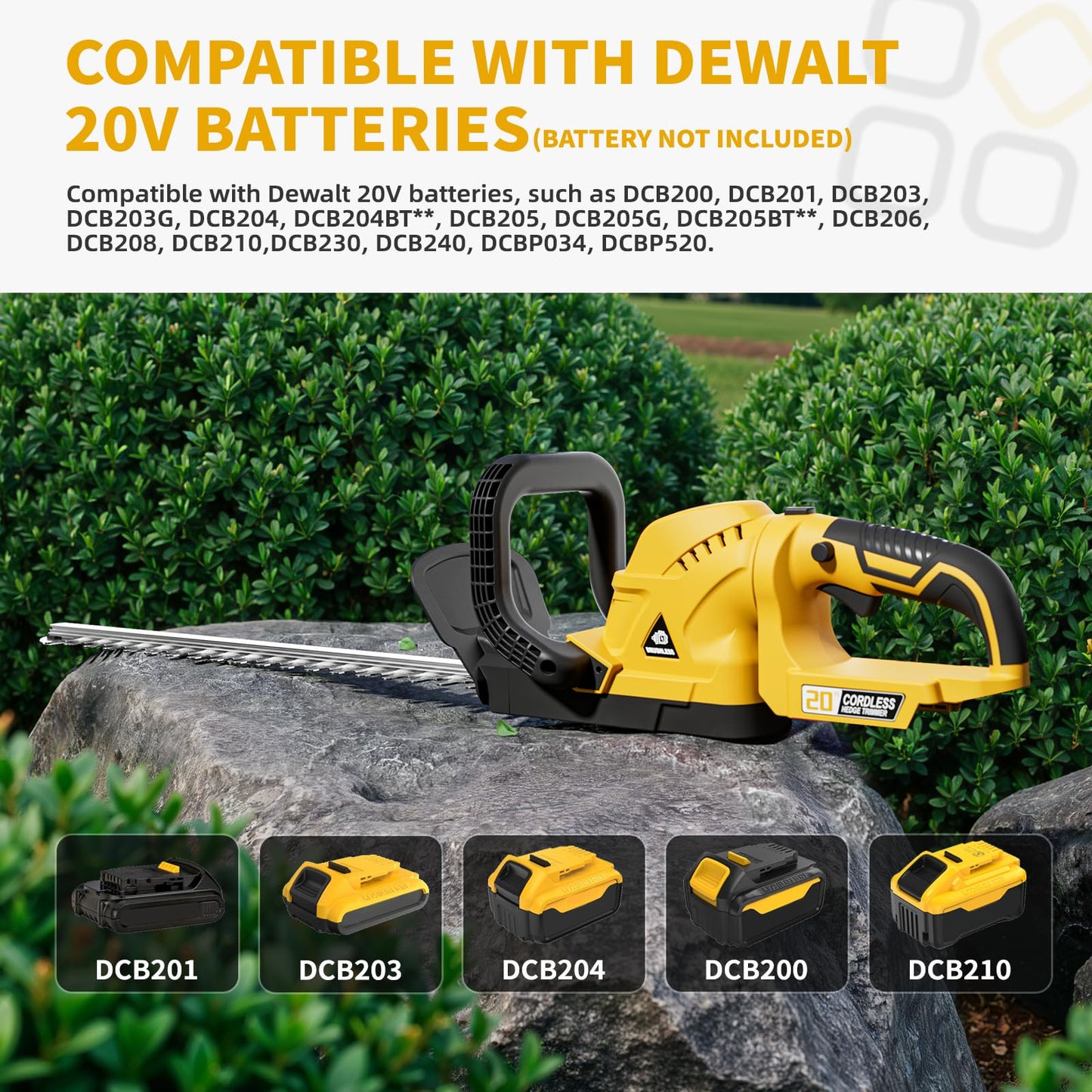 Cordless Hedge Trimmer with Rotatable Handle for Dewalt 20V Battery, 52cm Brushless Motor Trimmers Battery Powered, Electric Hedge Trimmer Cordless Bush Trimmers for Garden, Yard(Battery Not Included)