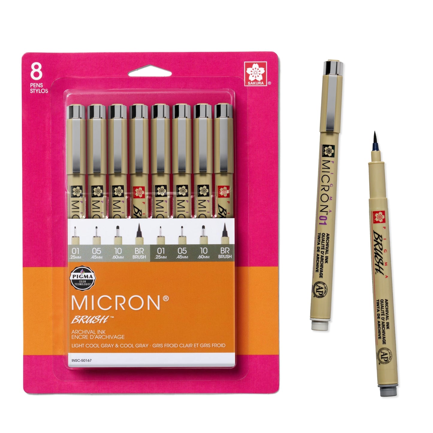 SAKURA Pigma Micron Fineliner Pens - Archival Gray Ink Pens - For Writing, Drawing, or Journaling - Assorted Point Sizes - 8 Pack