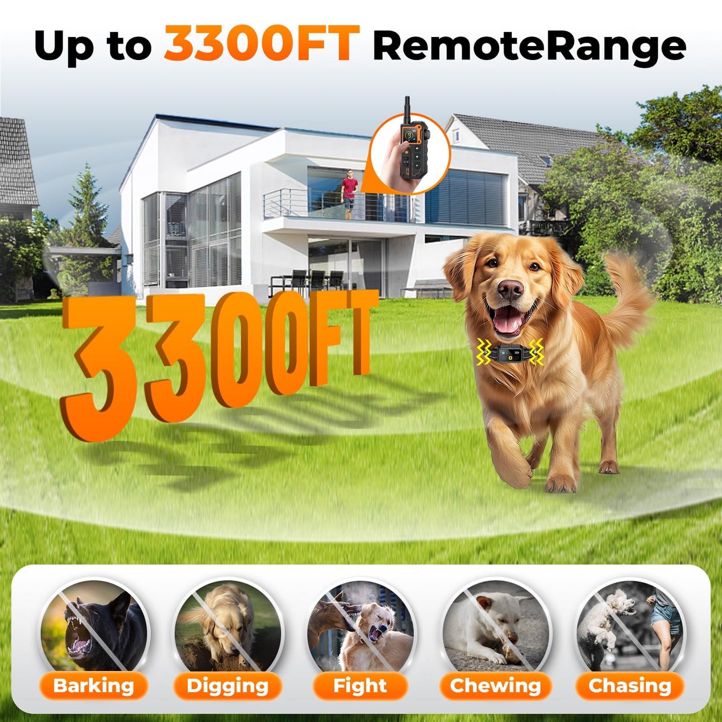 AI Dog Shock Collar (10-120Lbs) - 3300FT Dog Training Collar with Remote, IPX7 Waterproof Collar with Beep, Vibration, Safe Shock for Large Medium Small Dogs, Keypad Lock and Flashing Light