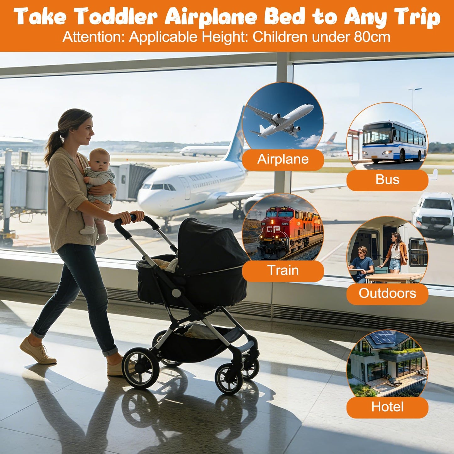 Inflatable Airplane Bed for Toddler, Portable Toddlers Airplane Blow Up Bed for Travel, Baby Airplane Mattress with Hand Pump, Toddler Travel Bed Fits Most Seats for Plane Car, Mom Travel Essentials