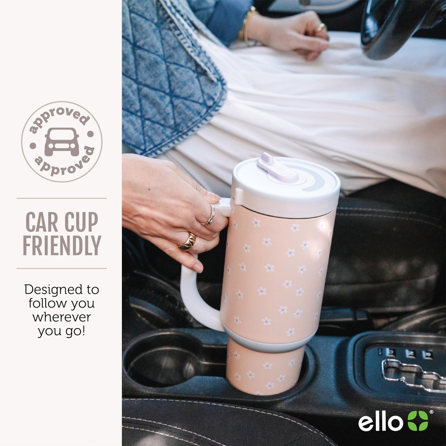 Ello Oasis 40 oz Tumbler with Handle & Retracting Straw | Reusable Insulated Stainless Steel Cup 100% Leakproof, Gifts for Teens Women Men | Keeps Cold for 24 Hours, Cup Holder Friendly, Pink Gingham