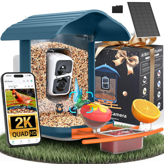 birdsnap® PAV- Smart Bird Feeder with Camera Solar Powered, 64GB Card & 2K HD Record Video Bird Camera Live with 5 DIY Add-ons, AI Identify Auto Capture, Ideal Gift for Birds Lover