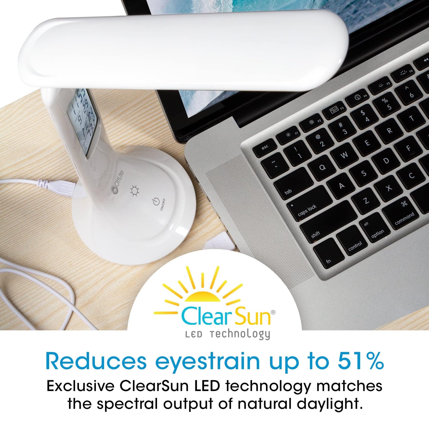OttLite Travel LED Task Lamp with ClearSun LED Technology - Cordless, Digital Display & Touch Activated Controls - Portable Desk Lamp with Rechargeable Battery - for Home Reading, Office