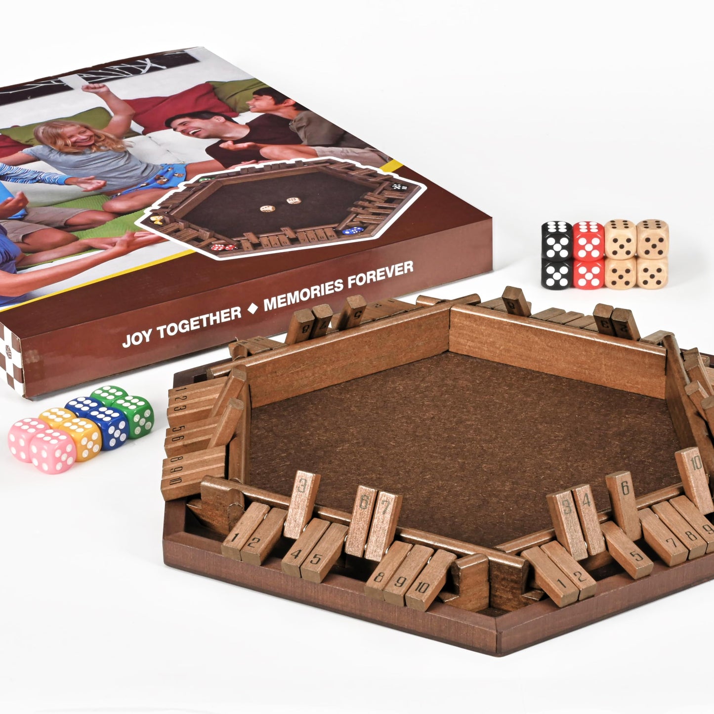 ropoda 6-Way Shut The Box Game-Upgraded 1-6 Player Wooden Dice Game for Adults and Kids, Addition Training, Fun for Family Game Night-Vintage Style