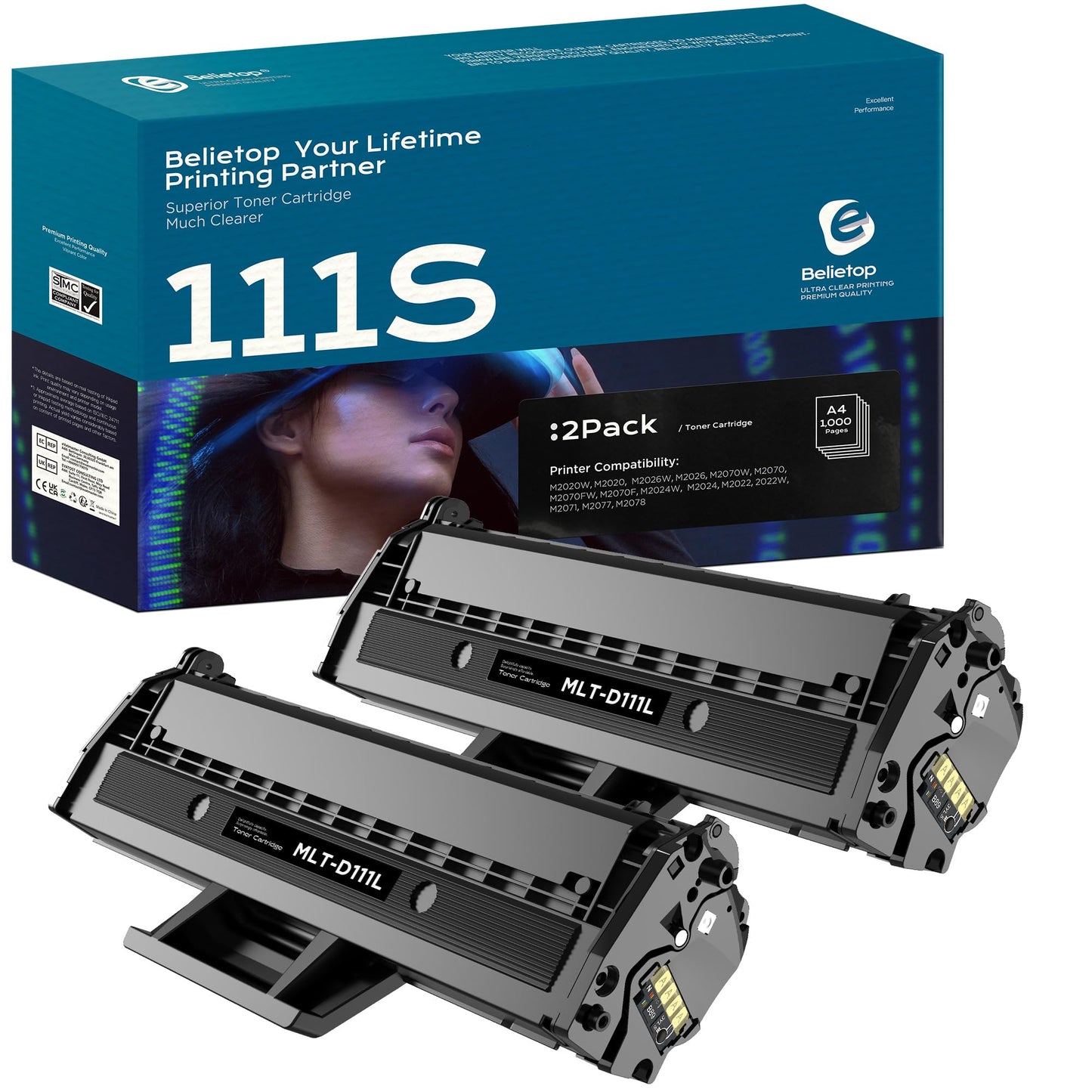 MLT-D111S Toner Cartridge Compatible with Samsung MLT-D111S 111S MLT111S D111S High Yield Replacement for Samsung Xpress M2020W M2070FW M2020 M2070W M2024W M2074FW Printer (Black, 2 Pack)