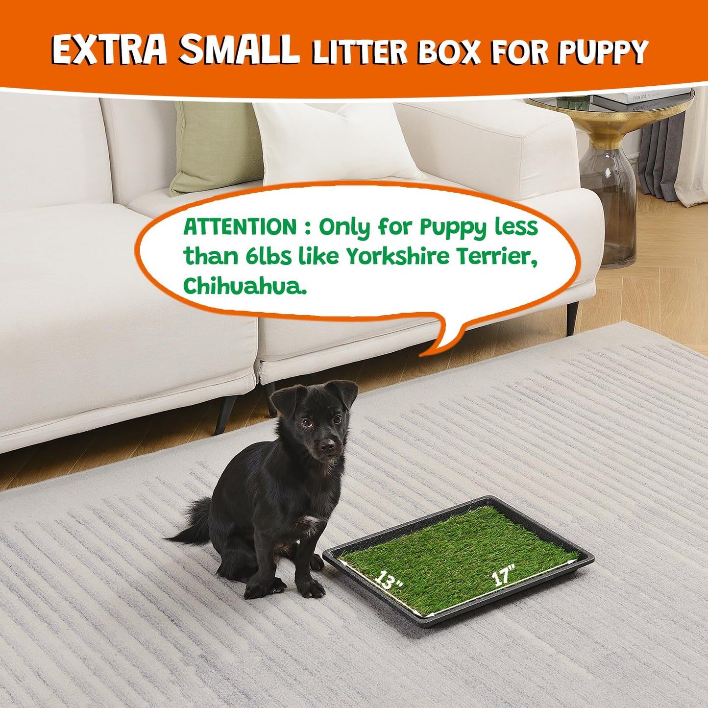 MEEXPAWS Dog Grass Pee Pads for Dogs with Tray | Extra Small 17 x 13 in for Puppy Less Than 6 lbs | 2× Dog Artificial Grass Pads Replacement | Rapid Drainage | Indoor Litter Box | Hemmed Edge