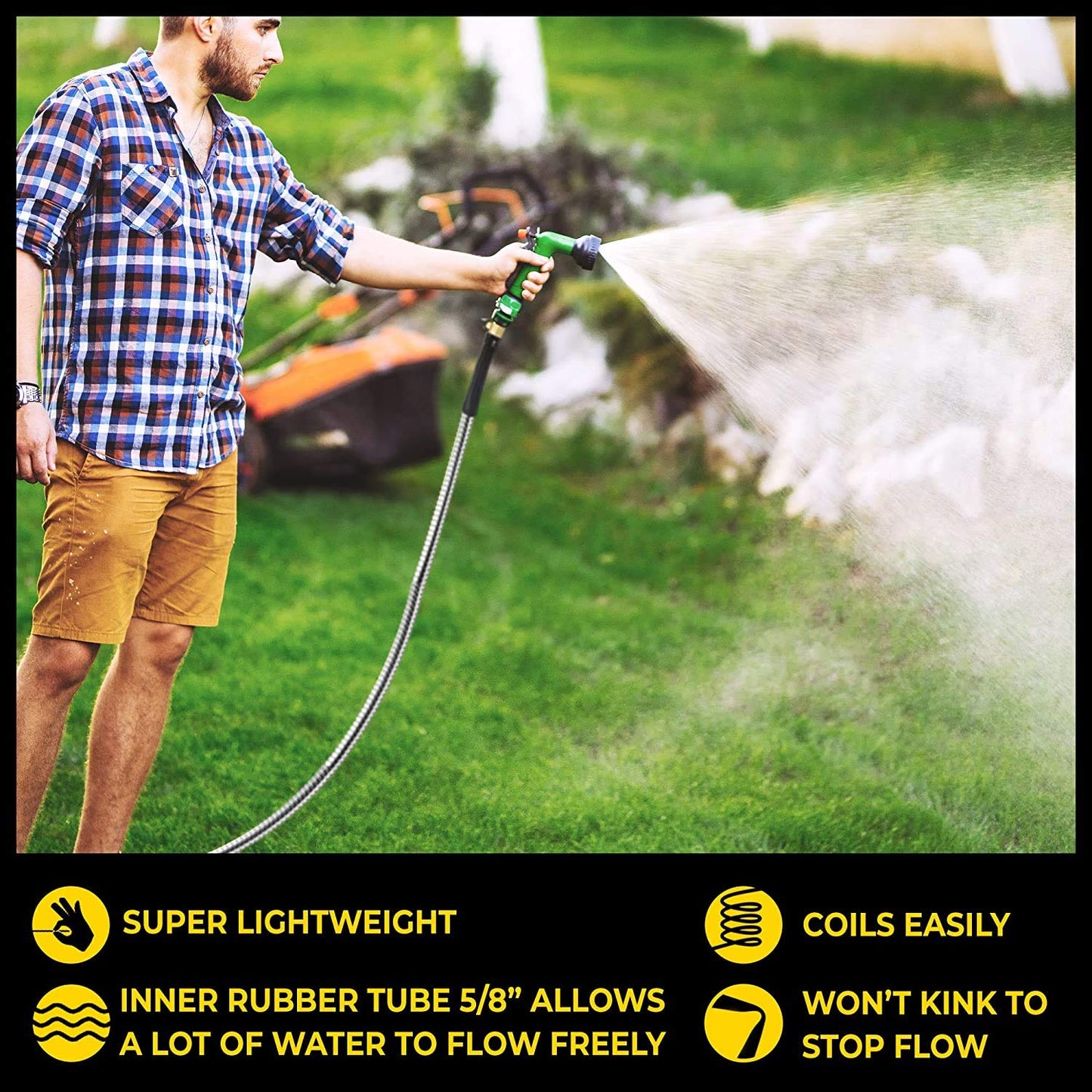 Bionic Steel Pro Metal Garden Hose 25 Ft, Rust Proof 304 Stainless Steel Water Hose with Brass Fittings, Flexible & Heavy Duty Hose, Lightweight, Kink Free & Easy Coil Outdoor Hose- 2021 Model
