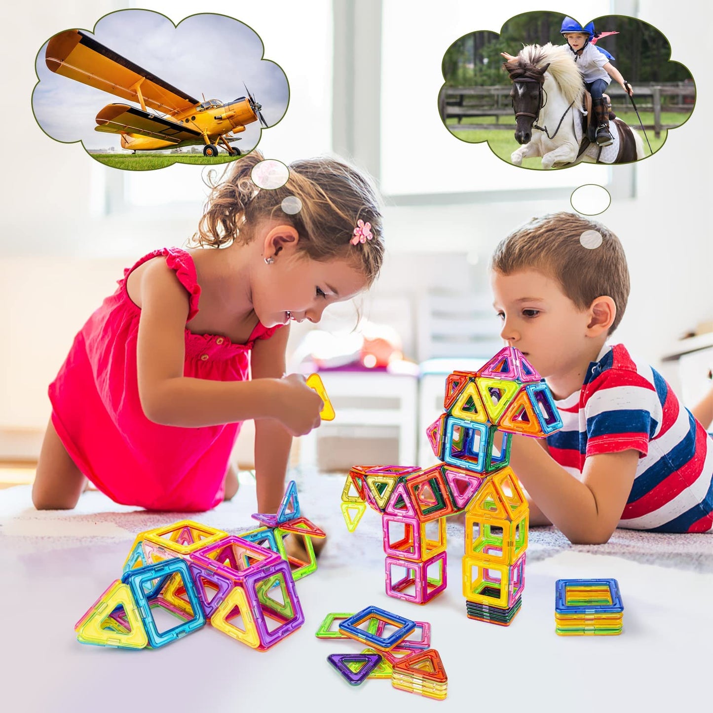 AMOSTING Magnetic Blocks Building Blocks Educational Toys Construction Stacking Toy-64 pcs