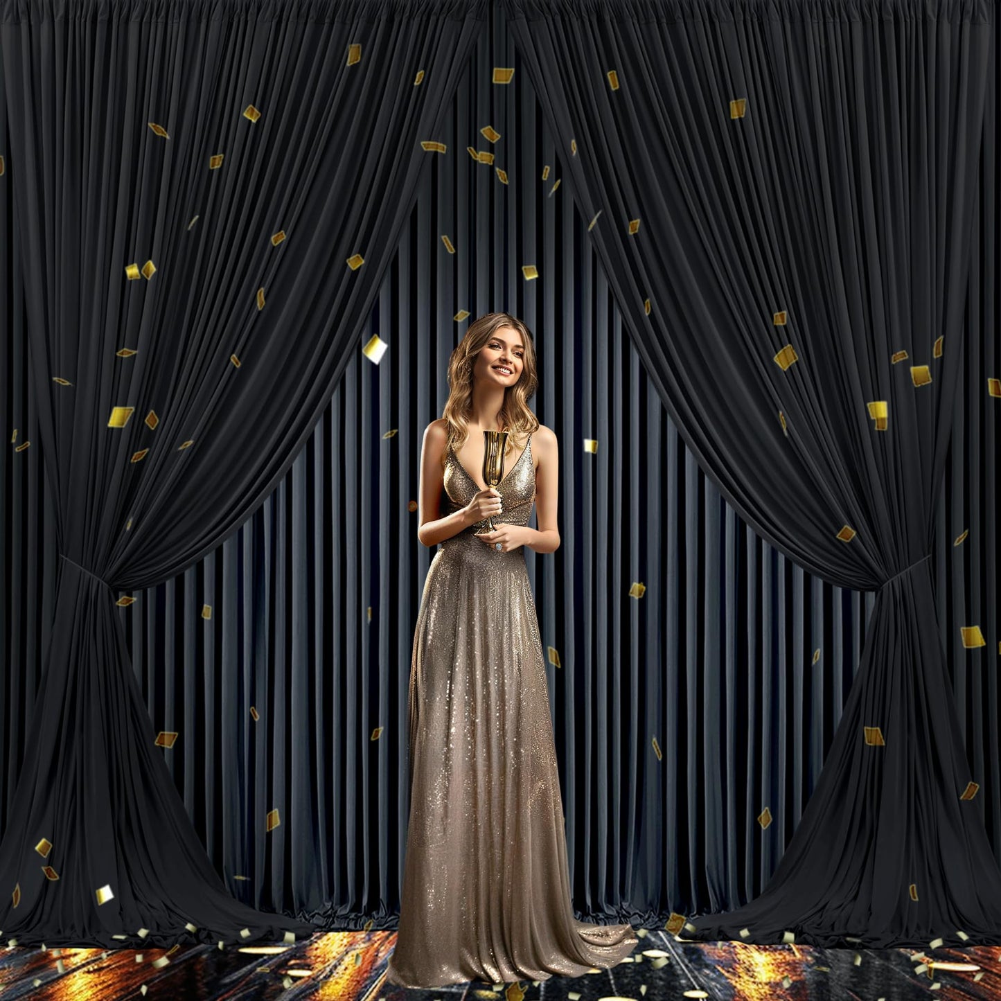 6 Panels Black Backdrop Curtain for Parties Wrinkle Free Black Photo Curtains Backdrop Drapes Fabric Decoration for Birthday Party Wedding 30ft(W) x 10ft(H)