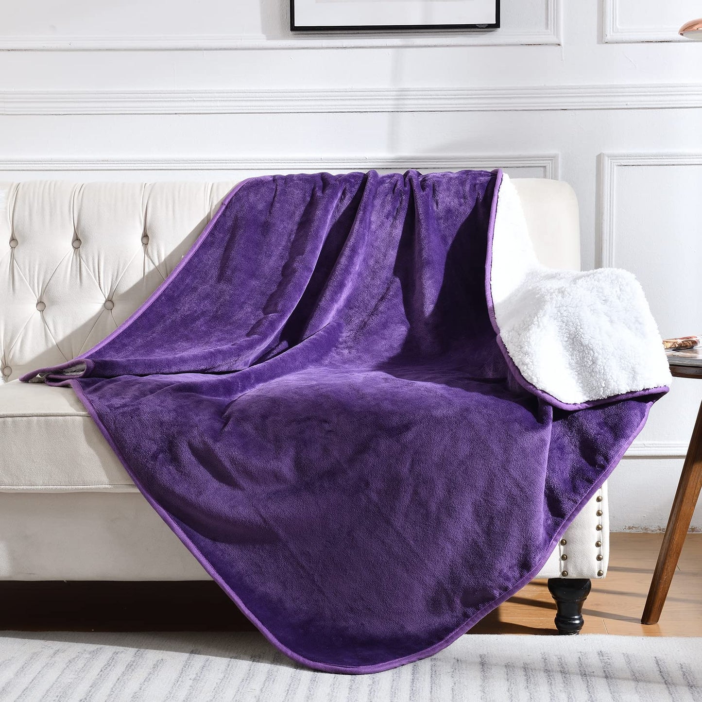 Yaning Waterproof Blanket for Bed Couch Sofa, Soft Liquid Pee Proof Pet Blanket for Dog Puppy Cat, Reversible Sherpa Fleece Furniture Protector (Dark Purple, 50"x60")