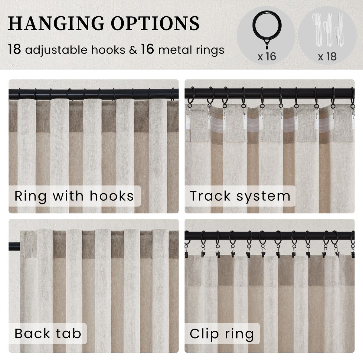 Back Tab Sheer Linen Curtains 90 Inches Long Linen Textured Curtain Oatmeal Semi Sheer Blend Light Filtering Linen Drapes for Rod Pocket 52x84 2 Panels Set Farmhouse Boho Light Oatmeal