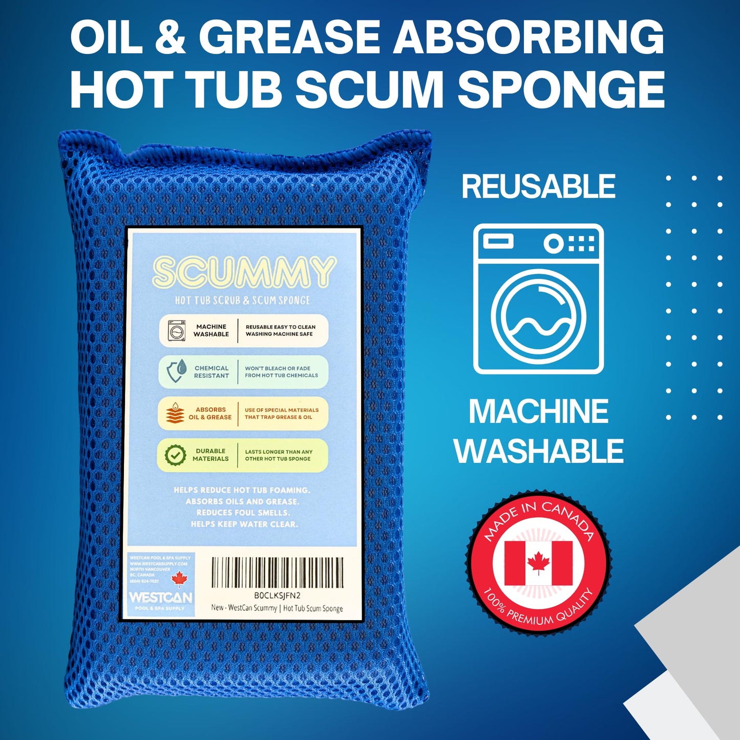 Spa Solution Bottle & Free SCUMMY Scum Sponge | All Natural Enzyme Based | Non-Toxic, Non-Allergenic | Environmentally Friendly | Use Less Chemicals | Hot Tub Water Conditioner